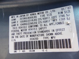 2007 Honda CR-V EX-L Baby Blue 2.4L AT 2WD #A22568